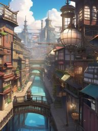 Steam-powered city with ingenious contraptions. anime, wallpaper, background, anime key visual, japanese manga