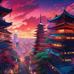 Anime Wallpaper with Vibrant Tokyo Vibes in Anime Sky wallpaper splash art, vibrant colors, intricate patterns