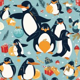 Penguin - Explore a whimsical world of cute penguins, from festive Christmas scenes to comical dancing and ice skating adventures.  color vector clipart