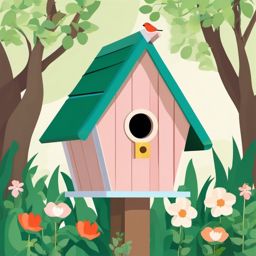 Spring Birdhouse clipart - A birdhouse in the garden, ,vector color clipart,minimal