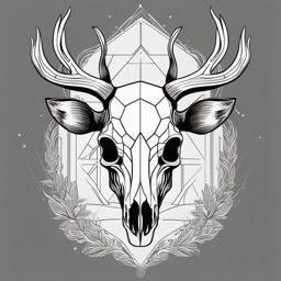 Essential lines form a deer skull, minimalistic and symbolic.  black and white tattoo style