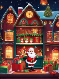 Cute Christmas Wallpaper - Santa's Workshop in Whimsical Style wallpaper splash art, vibrant colors, intricate patterns