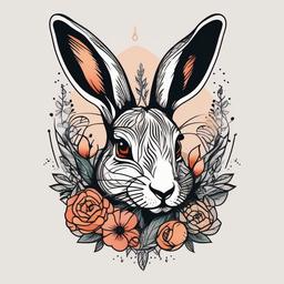 rabbit rabbit tattoo  minimalist color tattoo, vector