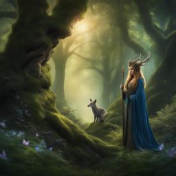 enchanted forest guardian protecting a hidden grove filled with mystical creatures. 