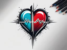 Cross Heartbeat and Heart Tattoo - Create a meaningful tattoo by blending a cross, heartbeat, and heart for a spiritual and heartfelt design.  simple vector color tattoo,minimal,white background