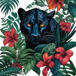 Panther prowling through the jungle tattoo. Stealth in ink.  color tattoo, white background