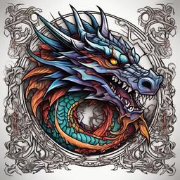 evil dragon colored  ,tattoo design, white background