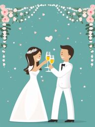 Wedding Toast clipart - Raising a toast to the bride and groom, ,vector color clipart,minimal