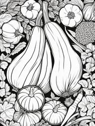 Vegetable Coloring Pages - Butternut squash sliced open  simple coloring pages