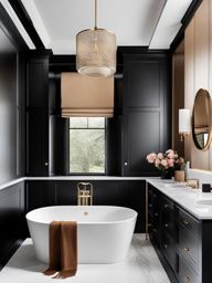 chic bathroom with a freestanding tub and marble accents. 