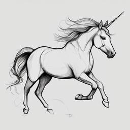 sketch of a unicorn  minimal rough sketch scribbles,doodles,black and white