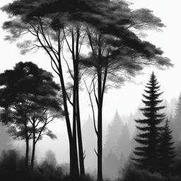 tree clipart black and white in a serene forest - standing tall in nature's beauty. 