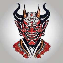 traditional hannya  simple color tattoo,white background,minimal