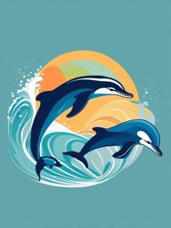 Pod of Leaping Dolphins Clip Art - A pod of dolphins leaping in joy,  color vector clipart, minimal style