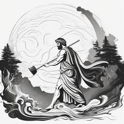 simple black and white line drawing greek god power washing the earth with no background, Vector