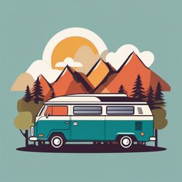 Camper Clipart - A camper van for road trips and camping adventures.  color vector clipart, minimal style