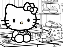 hello kitty coloring pages - hello kitty bakes delicious cookies in a cozy kitchen. 