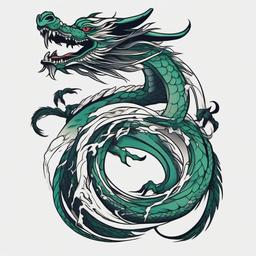 Haku Spirited Away Dragon Tattoo - Tattoo featuring the iconic dragon form of Haku from Spirited Away.  simple color tattoo,minimalist,white background