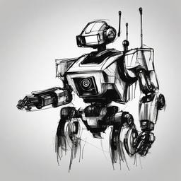 sketch of a robot  minimal rough sketch scribbles,doodles,black and white