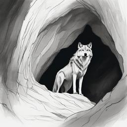 drawing of a wolf in cave  minimal rough sketch scribbles,doodles,black and white