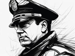 drawing of a police man  minimal rough scribbles,doodles,black and white