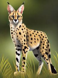 Serval cartoon - tall, spotted wild cat with long legs  