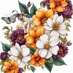 October birth month flower tattoo, Tattoos representing the birth flower for the month of October.  vivid colors, white background, tattoo design