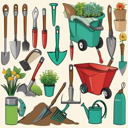 April clipart - garden tools ready for planting  