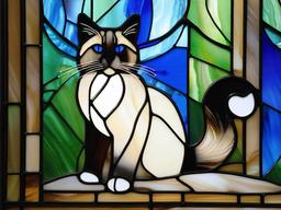 Stained Glass Birman Cat - Birman cat with white paws  