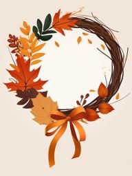 Fall Wreath clipart - Decorative wreath with autumn leaves, ,vector color clipart,minimal