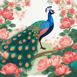 Cute Peacock in a Blossoming Garden  clipart, simple