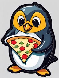 Penguin with Pizza Sticker - A penguin savoring a slice of delicious pizza. ,vector color sticker art,minimal