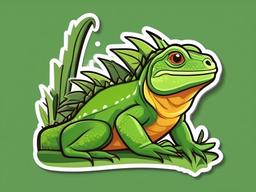 Iguana cartoon - green, tree-dwelling lizard  cartoon sticker style