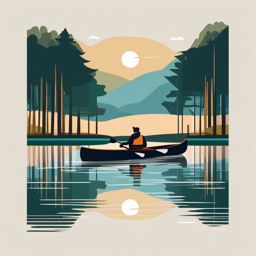 Canoeing on a Calm Lake Clipart - A canoe paddling on a serene lake.  color vector clipart, minimal style