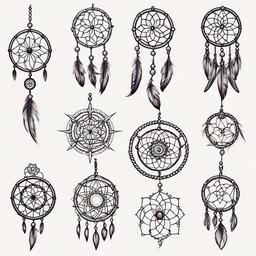 Cute Small Dreamcatcher Tattoos - Small-sized and cute dreamcatcher tattoo designs.  simple vector tattoo,minimalist,white background