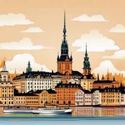 Stockholm clipart - Stockholm Palace and city islands,  color vector clipart