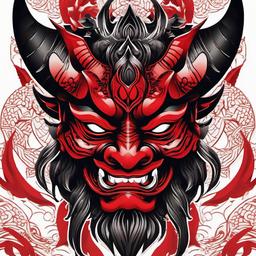 oni mask tattoo red  simple color tattoo,white background,minimal