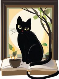 Clip Art of Black Cat,Illustrating a black cat-themed children's book with clip art of black cat  simple, 2d flat