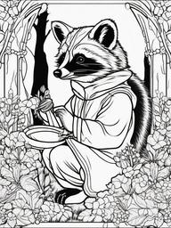 Raccoon Coloring Pages - Masked Nighttime Forager  black outline printable coloring page