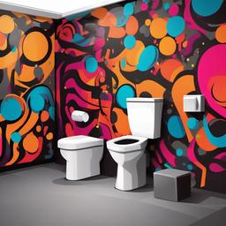 Toilet clipart - toilet in a public restroom with graffiti  color,minimalist,vector clipart