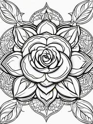 Rose Coloring Pages - Detailed rose and leaves in mandala style  simple coloring pages