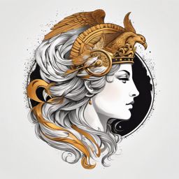Athena's birth from Zeus's head ink. Divine origin.  color tattoo style, minimalist design,white background