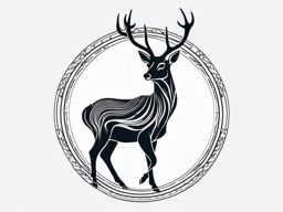 Sika Deer Tattoo - Graceful Sika deer with elegant antlers  few color tattoo design, simple line art, design clean white background