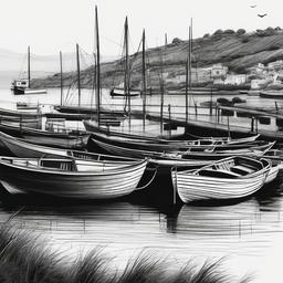 drawing of boats  minimal rough scribbles,doodles,black and white