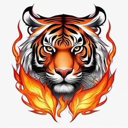 flaming tiger tattoo  simple color tattoo,white background