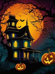 Halloween Wallpaper - Haunted House on a Spooky Night wallpaper splash art, vibrant colors, intricate patterns