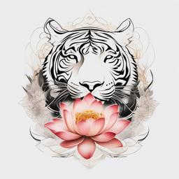 Lotus & Tiger Tattoo - Fusion of inner strength and enlightenment  minimal tattoo design,white background