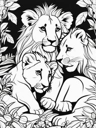 Lion Coloring Pages - Playful lion cubs tumbling over each other  simple coloring pages