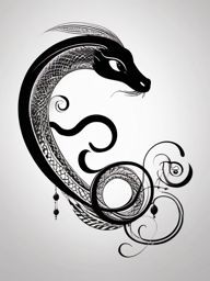 Abstract black mamba swirls tattoo. Whimsical serpent dance.  minimalist black white tattoo style