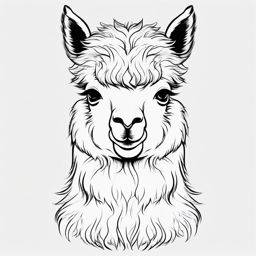 Alpaca Tattoo - Adorable alpaca with a fluffy coat  few color tattoo design, simple line art, design clean white background